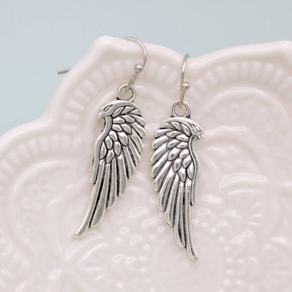 Warrior Angel Silver Wings Earrings - Picture 1 of 2